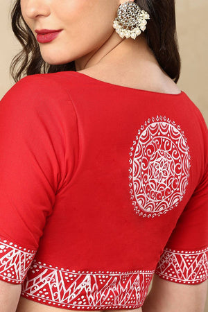 Red Painted Cotton Blouse