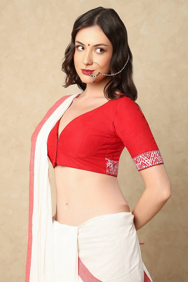 Red Painted Cotton Blouse