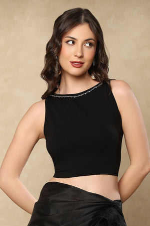 Black Printed Lycra Blouse