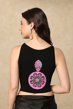 Black Printed Lycra Blouse