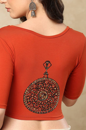 Rust Printed Lycra Blouse