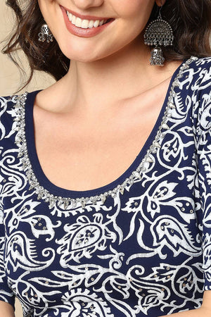 Blue Printed Lycra Blouse