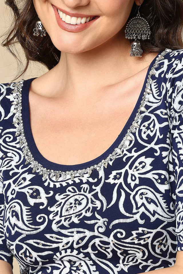 Blue Printed Lycra Blouse