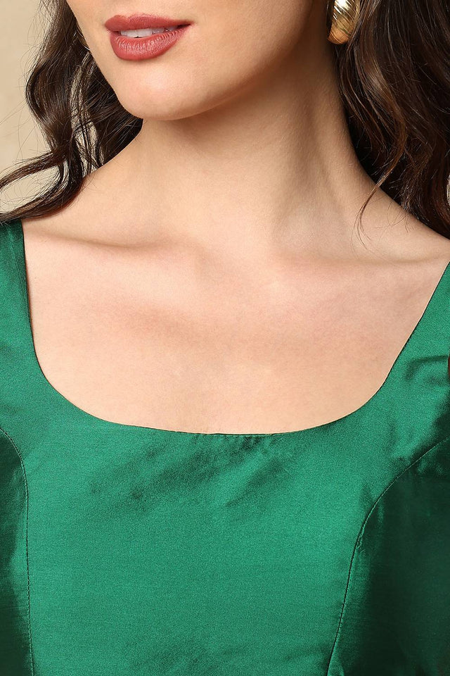 Green Solid Taffeta Blouse
