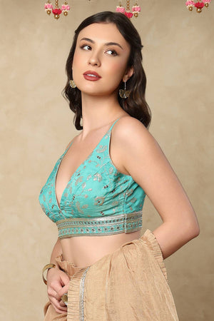 Blue Sequin Silk Blouse