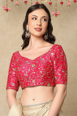 Pink Sequin with Embroidered Raw silk Blouse