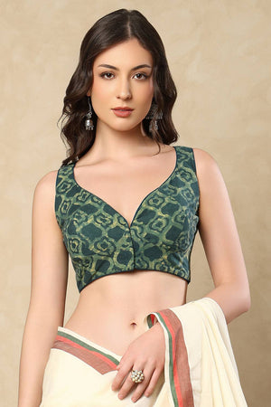 Green Printed Cotton Blouse