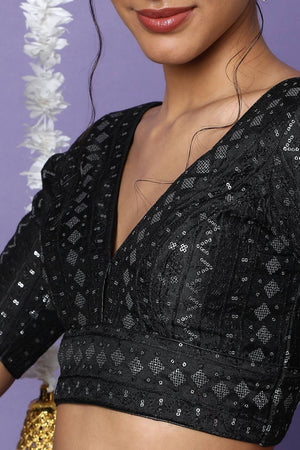 Black Sequin Silk Blouse