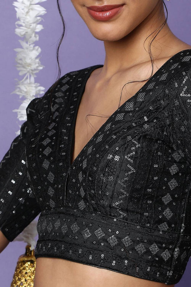 Black Sequin Silk Blouse