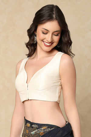 Cream Solid Taffeta Blouse