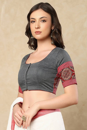 Grey Solid Cotton Blouse