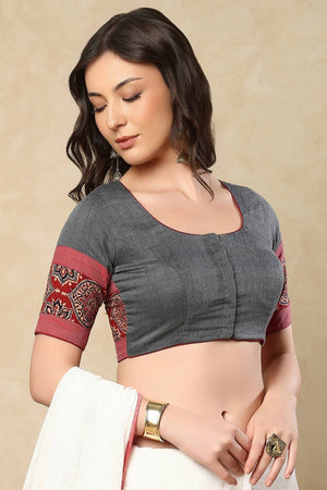 Grey Solid Cotton Blouse