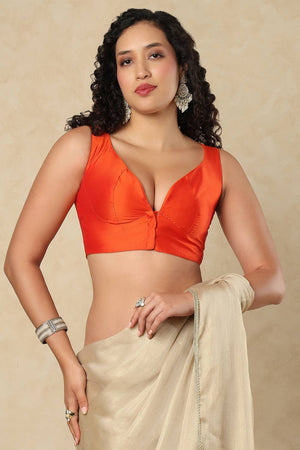 Orange Solid Silk Blouse