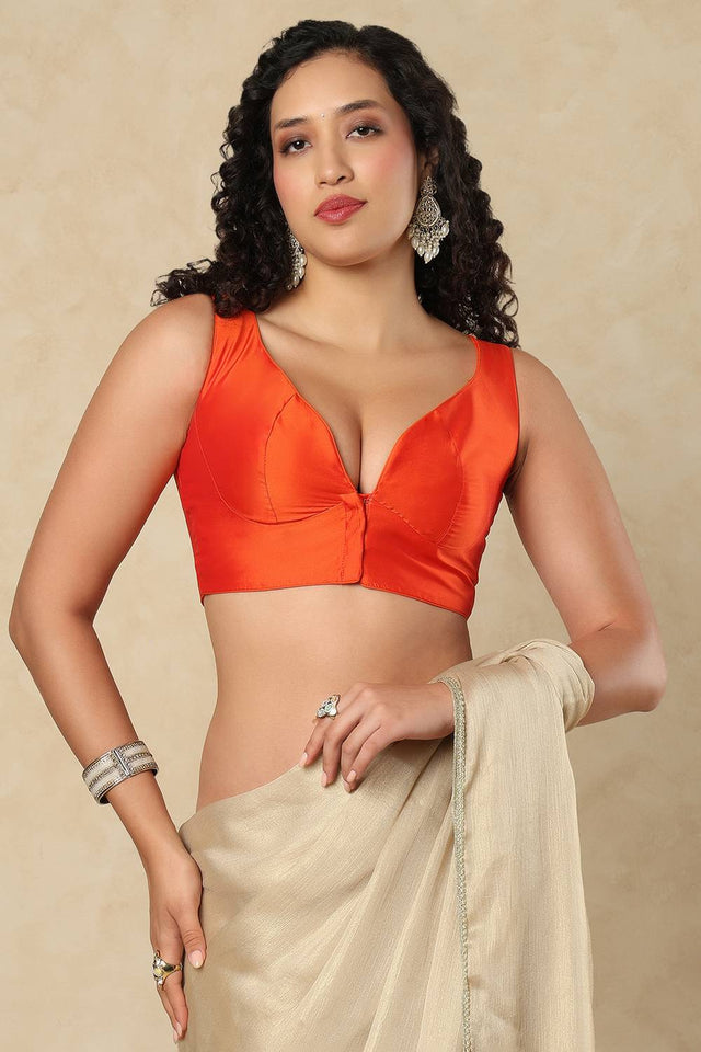Orange Solid Silk Blouse
