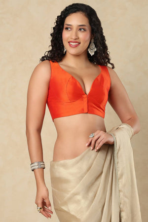 Orange Solid Silk Blouse