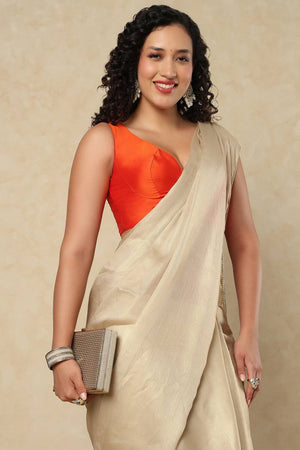 Orange Solid Silk Blouse