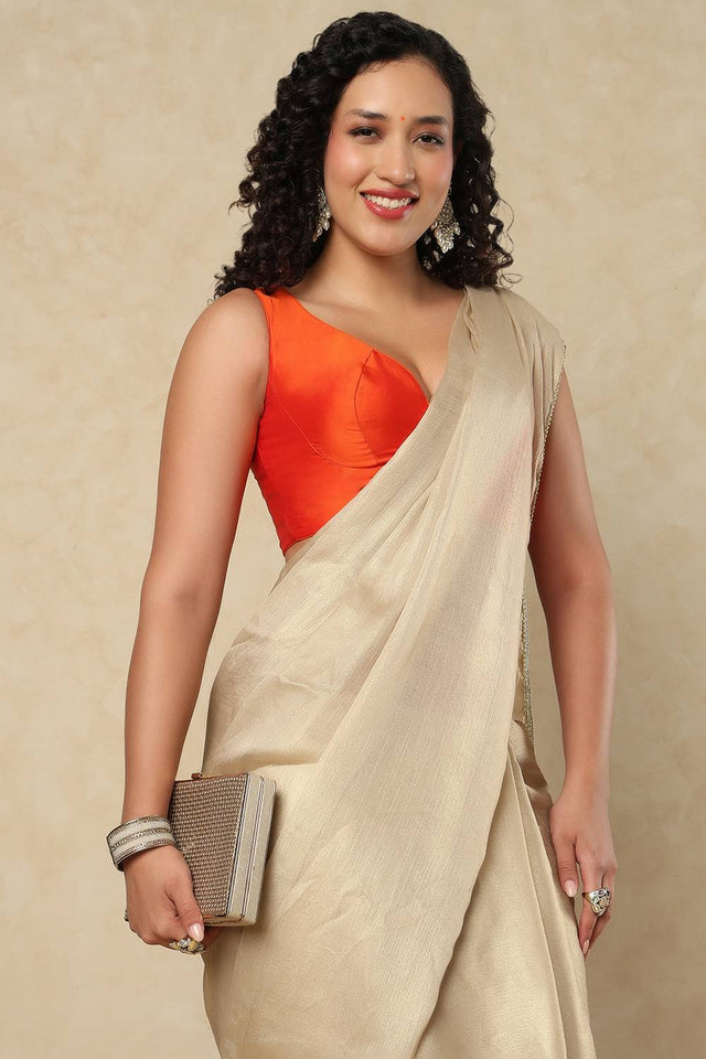 Orange Solid Silk Blouse