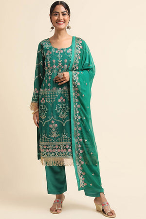Green Faux Georgette Pakistani Suit