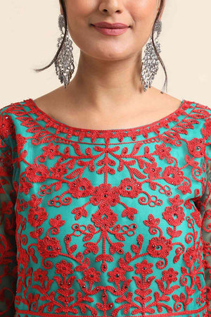 Net Designer Anarkali Suit Set In Green