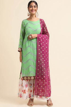 Green Faux Georgette Sharara Sharara Suit Set