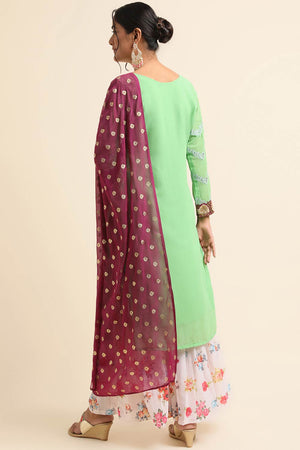 Green Faux Georgette Sharara Sharara Suit Set