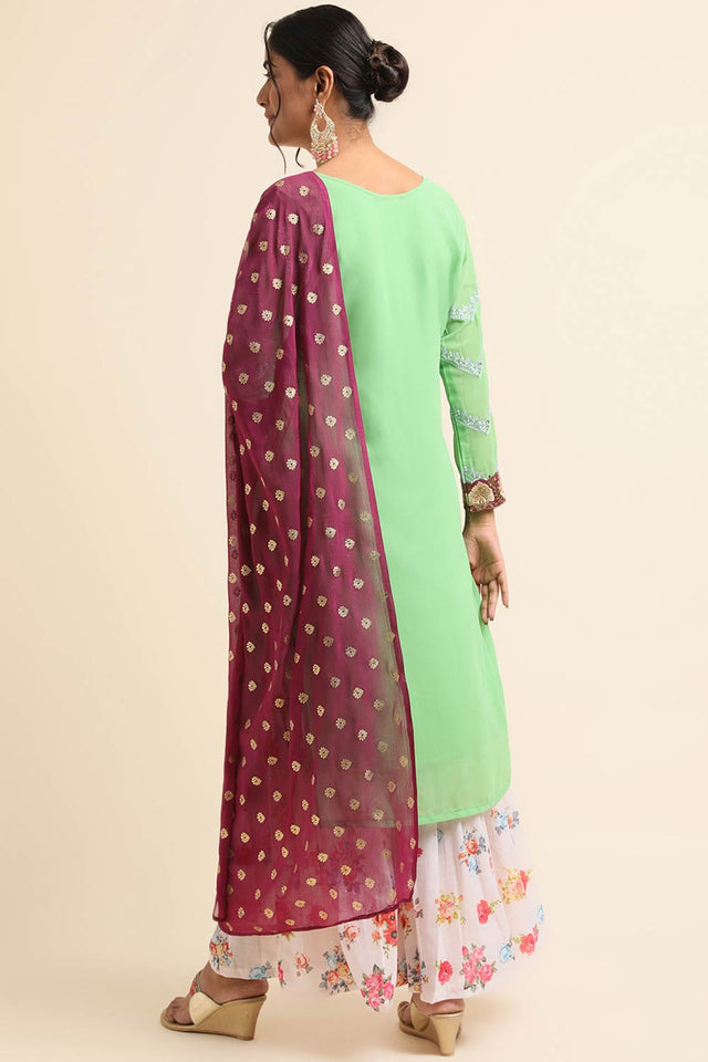 Green Faux Georgette Sharara Sharara Suit Set