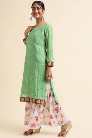 Green Faux Georgette Sharara Sharara Suit Set