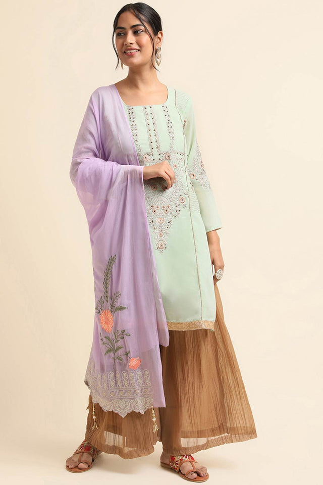 Green Faux Georgette Palazzo Suit