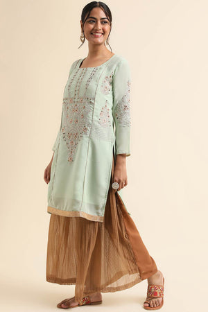 Green Faux Georgette Palazzo Suit