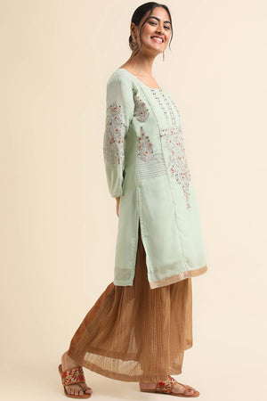 Green Faux Georgette Palazzo Suit
