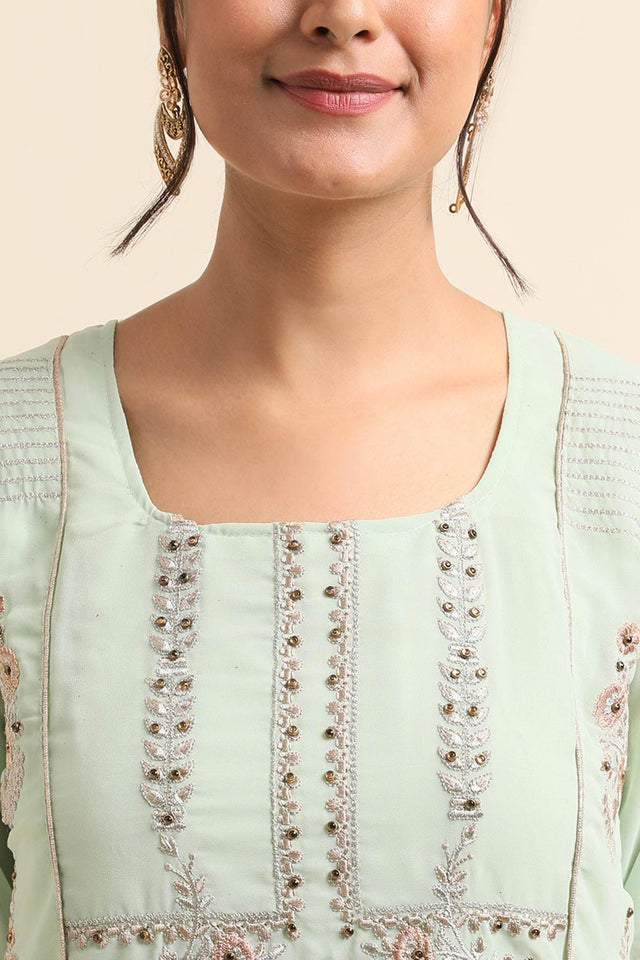 Green Faux Georgette Palazzo Suit