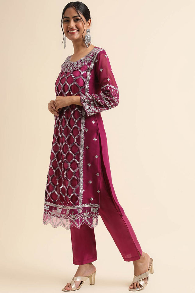 Wine Faux Georgette Pakistani Salwar Suit