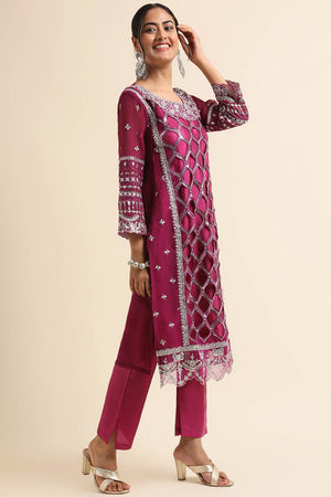 Wine Faux Georgette Pakistani Salwar Suit