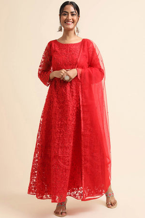 Red Net Party Wear Pakistani Salwar Suit