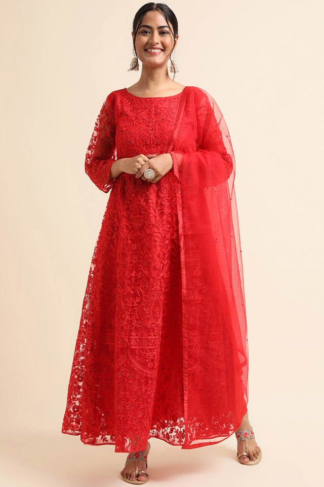 Red Net Party Wear Pakistani Salwar Suit