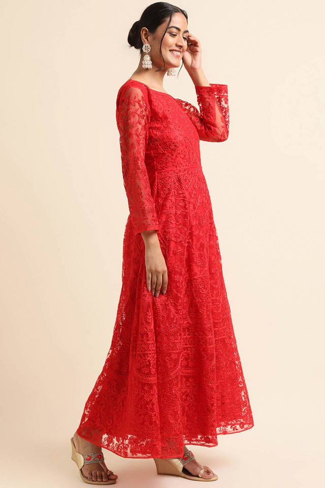 Red Net Party Wear Pakistani Salwar Suit