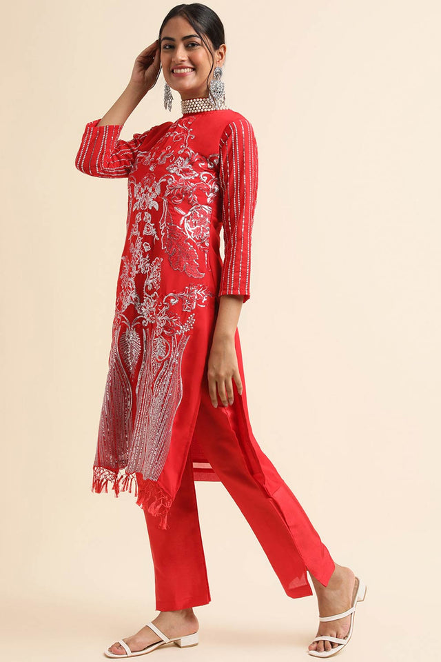 Red Faux Georgette Pakistani Suit