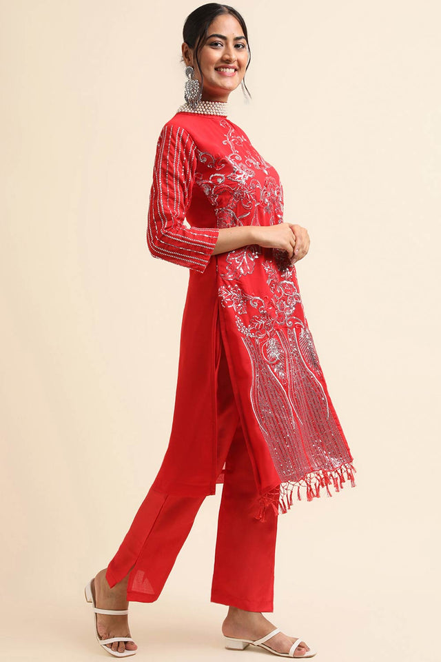 Red Faux Georgette Pakistani Suit