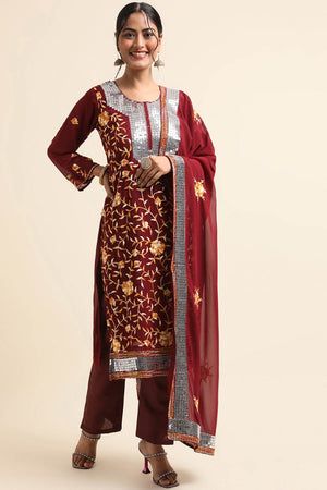 Maroon Faux Georgette Pakistani Suit