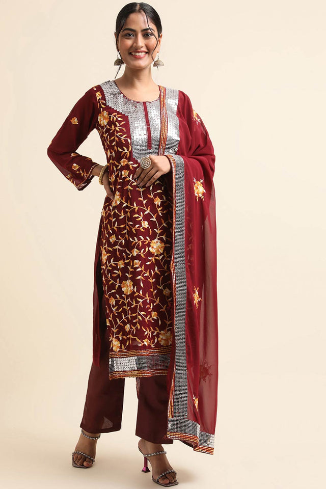 Maroon Faux Georgette Pakistani Suit