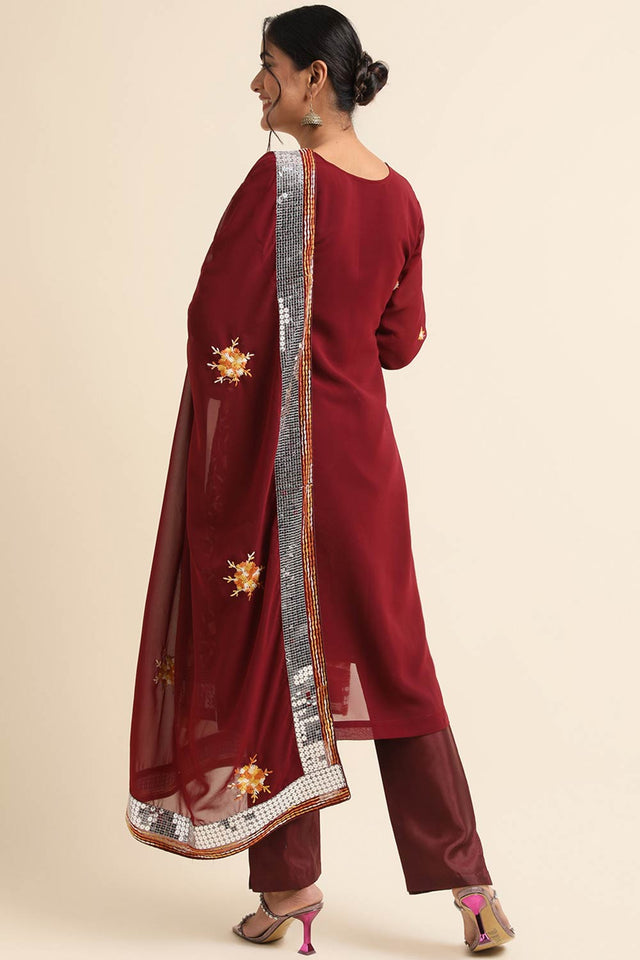 Maroon Faux Georgette Pakistani Suit