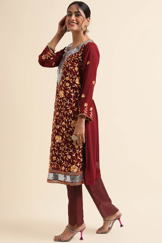 Maroon Faux Georgette Pakistani Suit