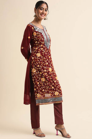 Maroon Faux Georgette Pakistani Suit