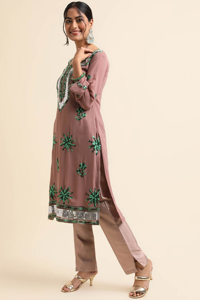 Brown Faux Georgette Pakistani Suit