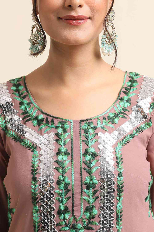 Brown Faux Georgette Pakistani Suit