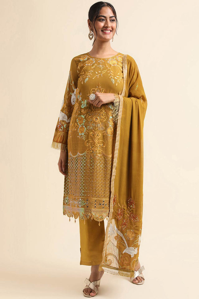 Mustard Faux Georgette Pakistani Suit