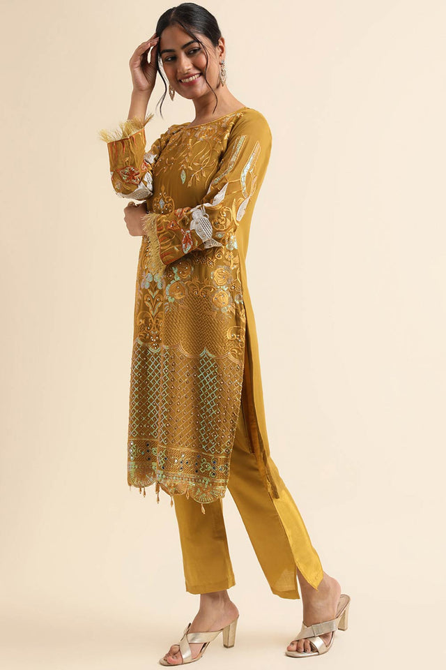 Mustard Faux Georgette Pakistani Suit