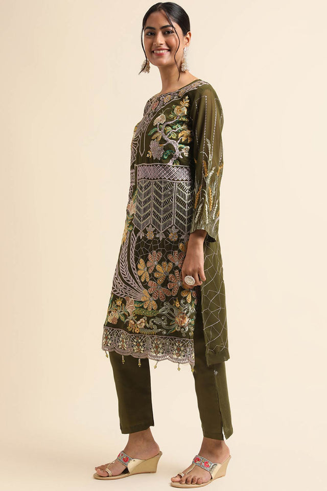 Green Faux Georgette Pakistani Suit