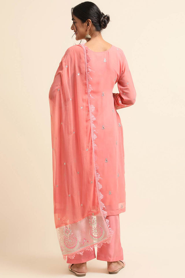 Peach Faux Georgette Pakistani Suit