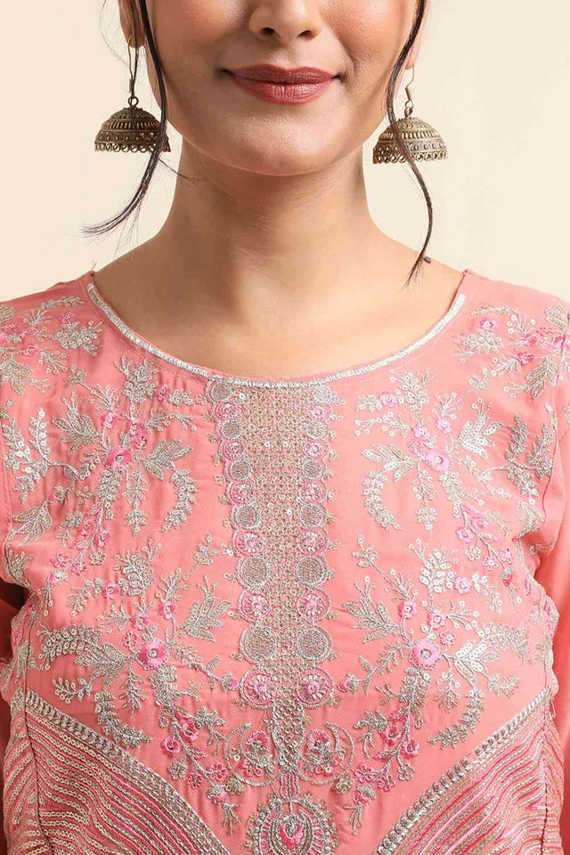 Peach Faux Georgette Pakistani Suit